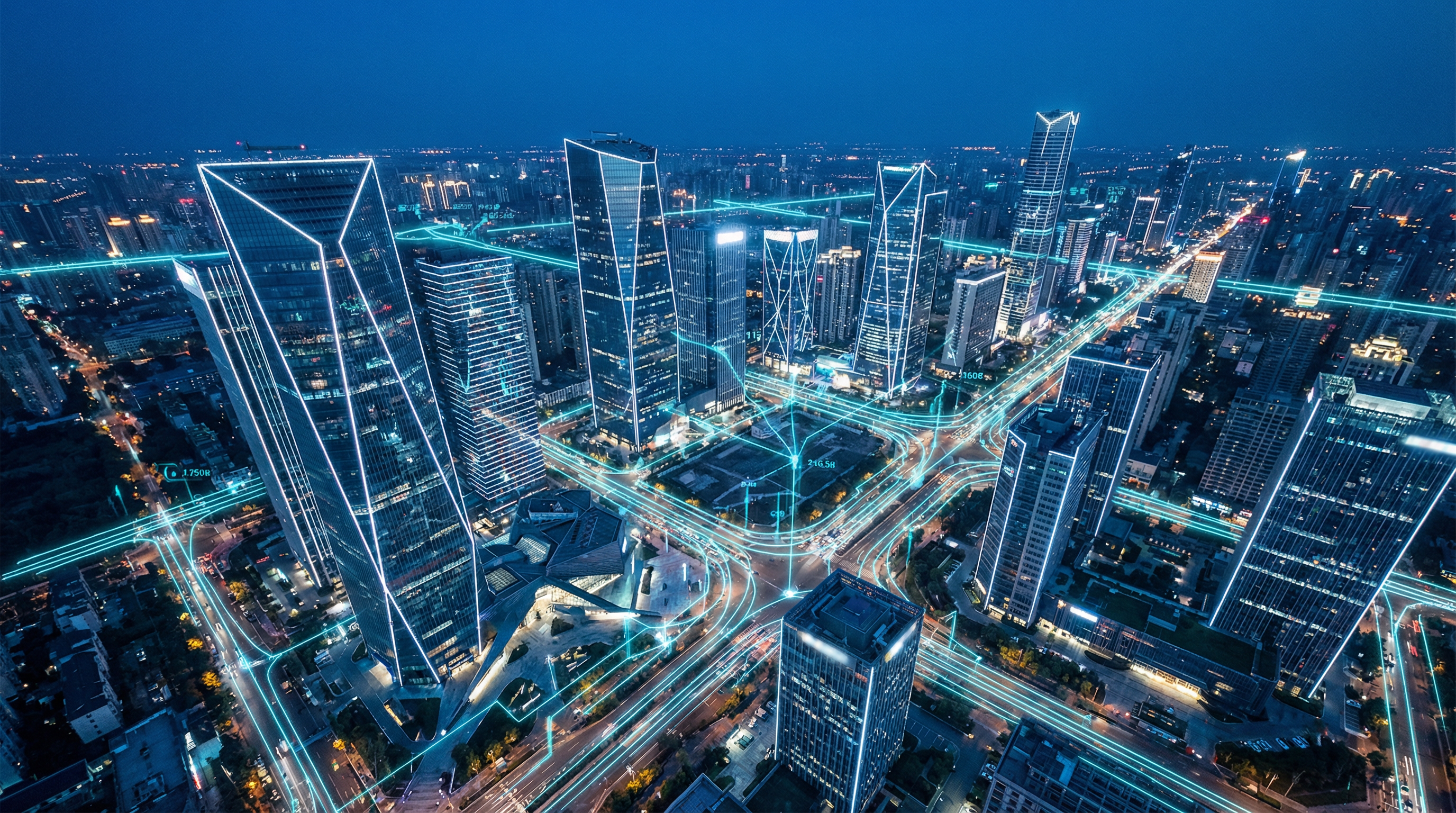 Urban cityscape with data visualization